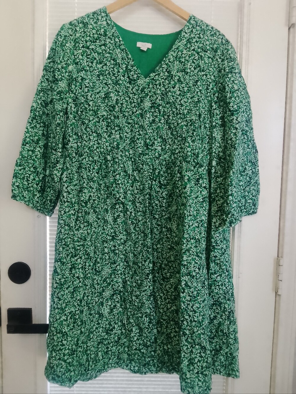 J.Jill Babydoll Green Floral V-Neck Women's Dress XL